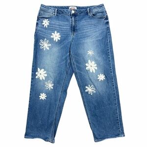 Arula Floral Jeans Womens Size 16 Blue Denim White Daisy Print Straight Leg